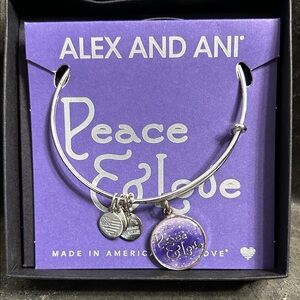 Alex and Ani Silver Bracelet with Purple Peace Charm NWOT